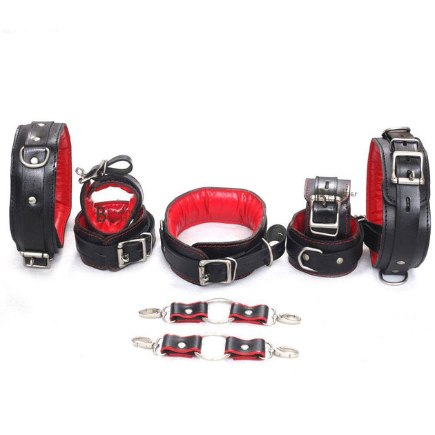 10 PC Bondage Kit Restraint Collar Whip Wrist Ankle Cuffs Rope Red BDSM Set  New