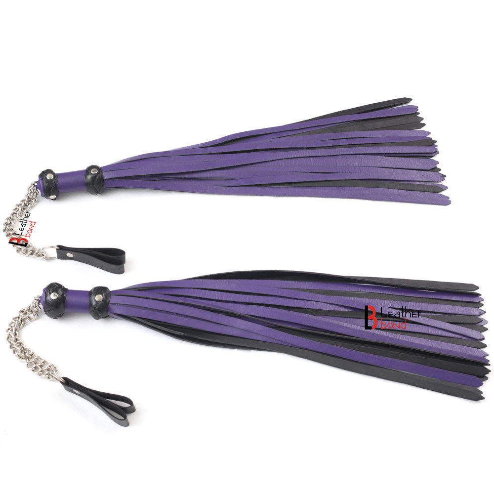 Double Pasted Leather Purple & Black Flogger Heavy Duty Sturdy Wood Handle