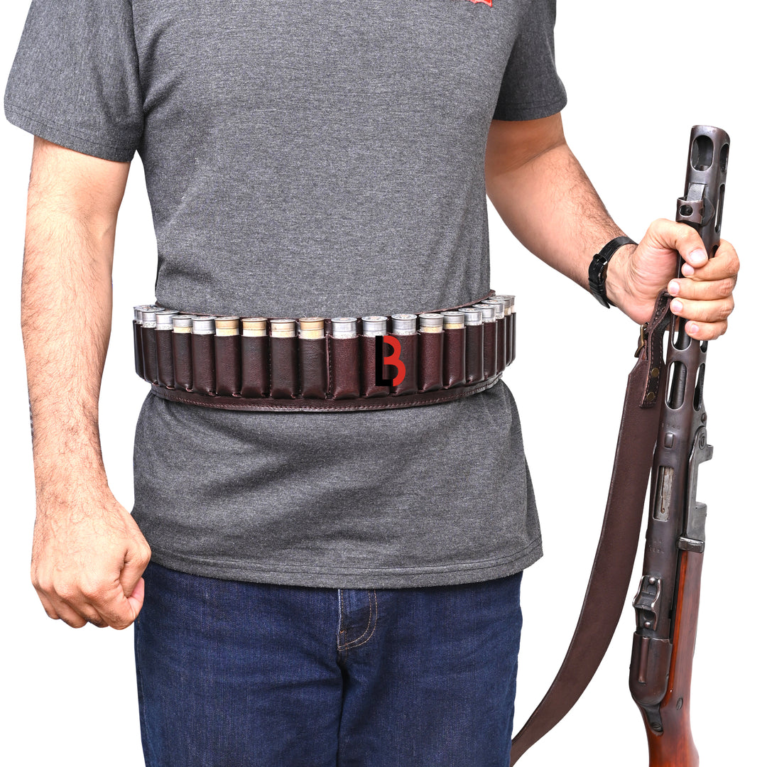 Cowhide Leather Shotshell Bandolier Belt Shotgun Shell Belt Ammunition Carrier