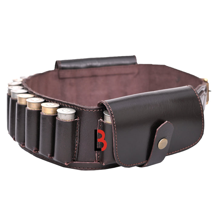 Cowhide Leather Shotshell Bandolier Belt Shotgun Shell Belt Ammunition Carrier