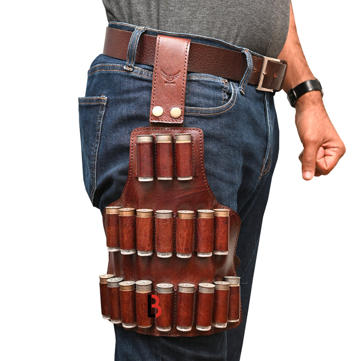 Cowhide Leather Cartridge Holder Leg Belt for 12, 16 & 12 Gauge Shells, Hunting