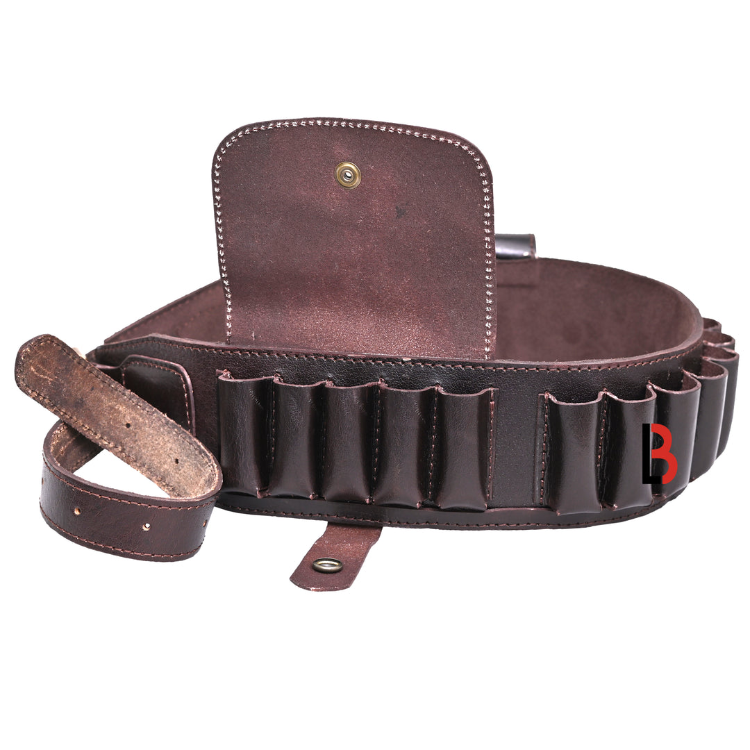 Cowhide Leather Shotshell Bandolier Belt Shotgun Shell Belt Ammunition Carrier