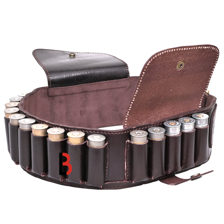 Cowhide Leather Shotshell Bandolier Belt Shotgun Shell Belt Ammunition Carrier