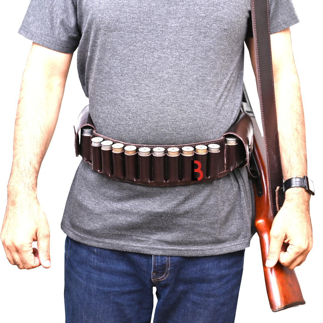 Cowhide Leather Shotshell Bandolier Belt Shotgun Shell Belt Ammunition Carrier