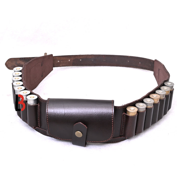 Cowhide Leather Shotshell Bandolier Belt Shotgun Shell Belt Ammunition Carrier