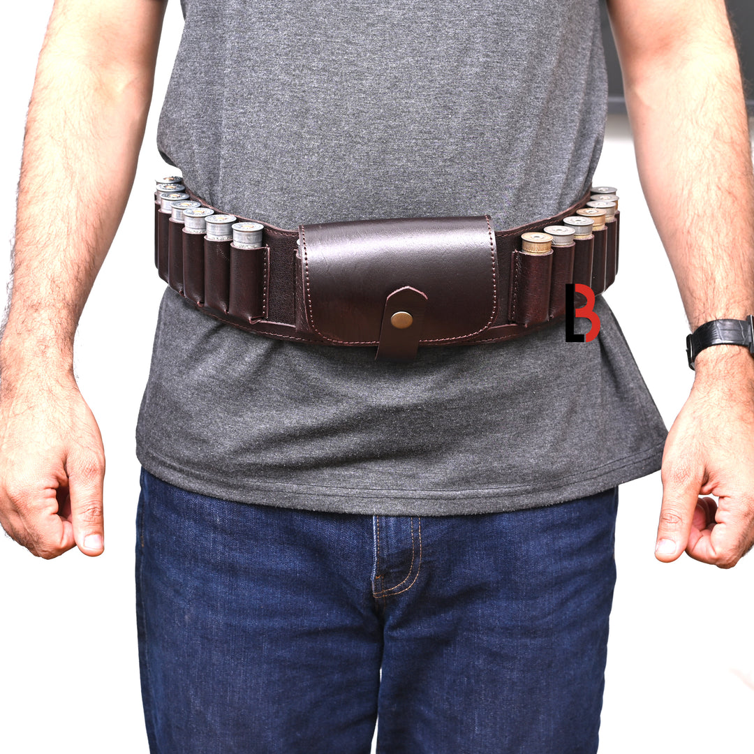 Cowhide Leather Shotshell Bandolier Belt Shotgun Shell Belt Ammunition Carrier