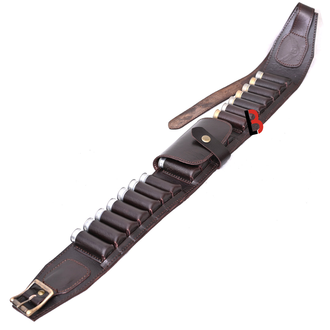 Cowhide Leather Shotshell Bandolier Belt Shotgun Shell Belt Ammunition Carrier