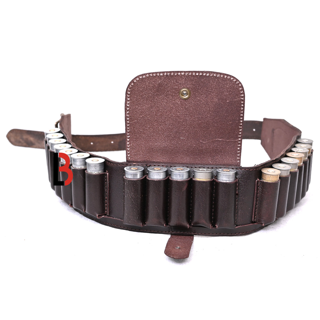 Cowhide Leather Shotshell Bandolier Belt Shotgun Shell Belt Ammunition Carrier