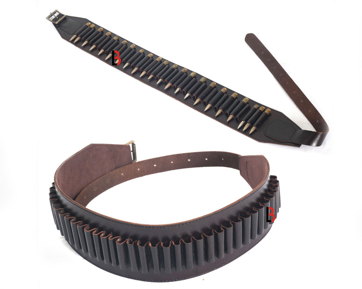 Cowhide Leather Rifle Cartridge Belt Bandolier for Rifle Shells - Hunting