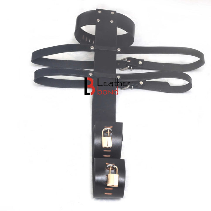 Armbinder Locking collar to wrist bondage restraint set Back Restraint  Back Slave BDSM Made with Genuine Cowhide Leather Leather Bond