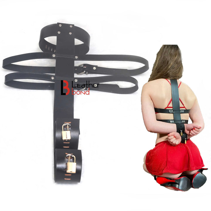 Armbinder Locking collar to wrist bondage restraint set Back Restraint  Back Slave BDSM Made with Genuine Cowhide Leather Leather Bond