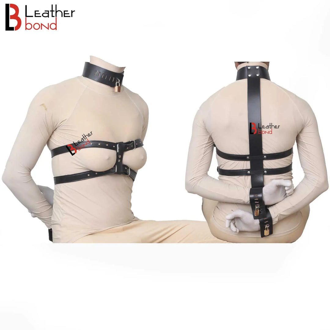 Armbinder Locking collar to wrist bondage restraint set Back Restraint  Back Slave BDSM Made with Genuine Cowhide Leather Leather Bond