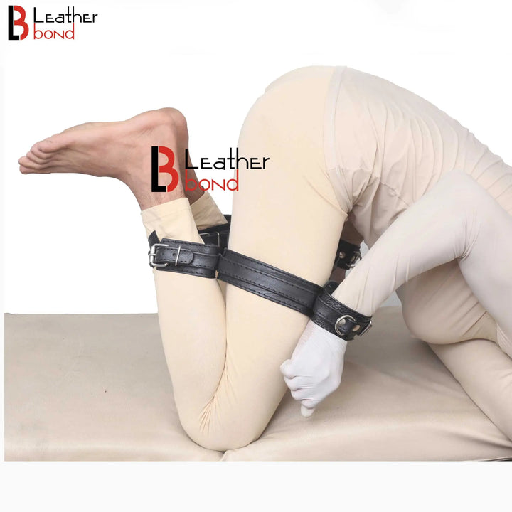 Frog-Tie Restraint Set Bondage BDSM Cosplay Torment Thigh Wrist Ankle Cuffs Toy Leather Bond