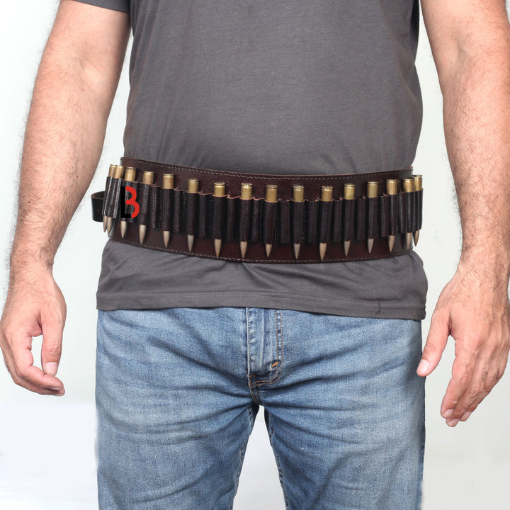 Cowhide Leather Rifle Cartridge Belt Bandolier for Rifle Shells - Hunting