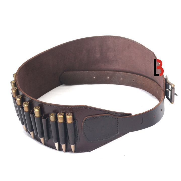 Cowhide Leather Rifle Cartridge Belt Bandolier for Rifle Shells - Hunting