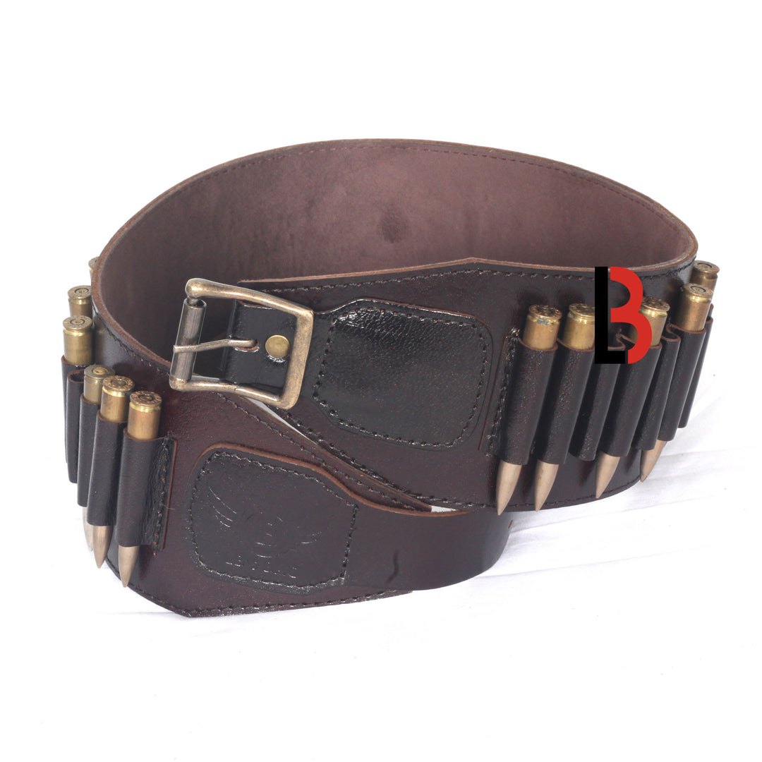 Cowhide Leather Rifle Cartridge Belt Bandolier for Rifle Shells - Hunting