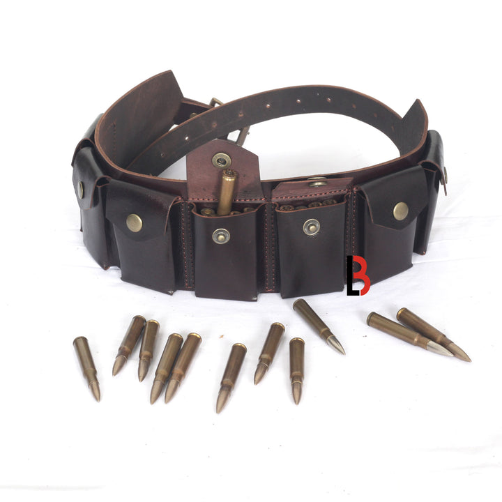 Real Leather Rifle Cartridge Bandolier Belt - Ammo Holder For Guns - Pouch Belt