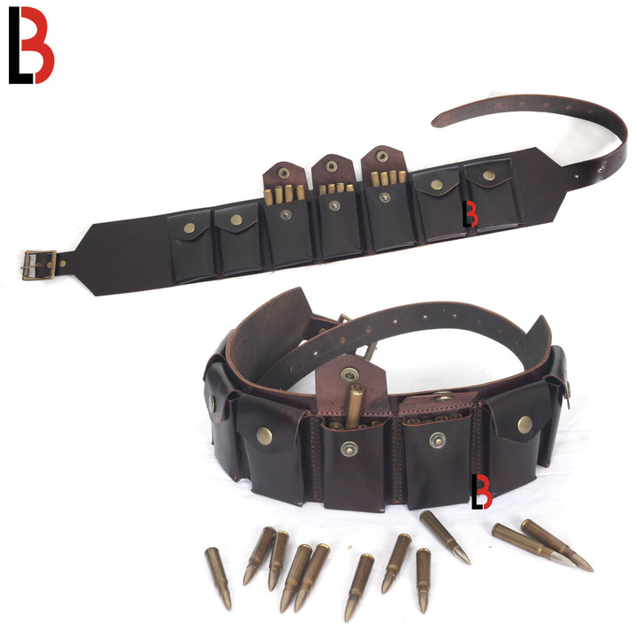 Real Leather Rifle Cartridge Bandolier Belt - Ammo Holder For Guns - Pouch Belt