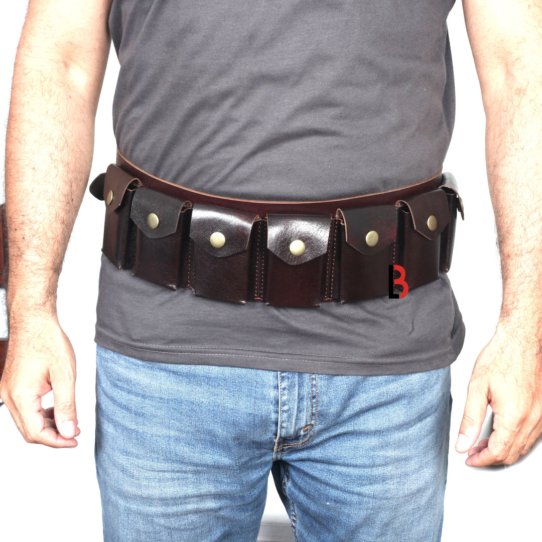 Real Leather Rifle Cartridge Bandolier Belt - Ammo Holder For Guns - Pouch Belt