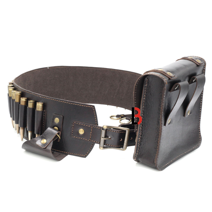 Cowhide Leather Bandolier Belt Bird Hanger & Hunting Pouch Set Rifle Cartridges