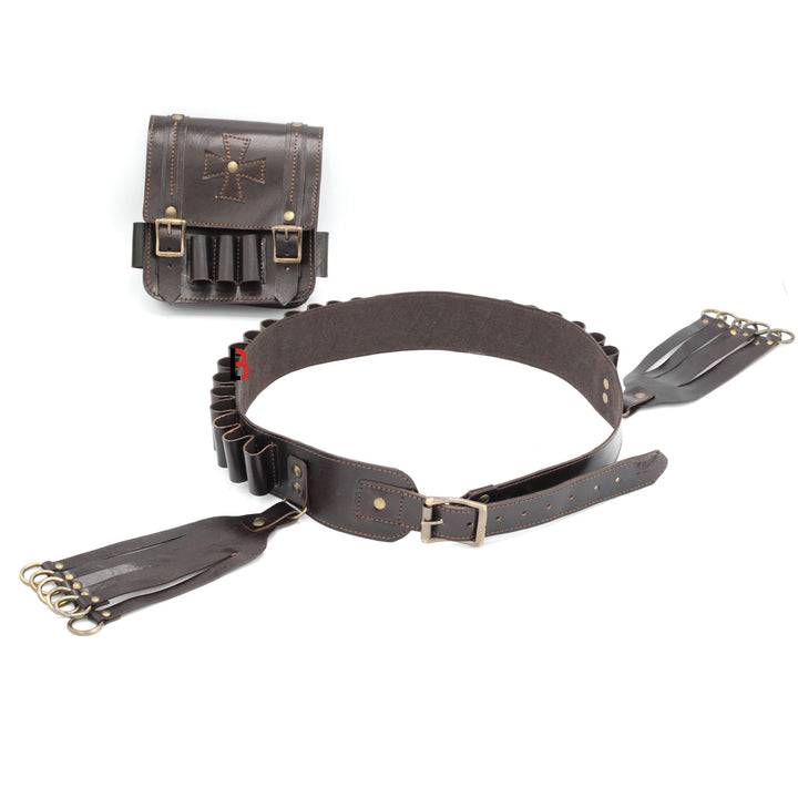 Cowhide Leather Bandolier Belt, Bird Hanger & Hunting Pouch 12 Gauge Cartridges