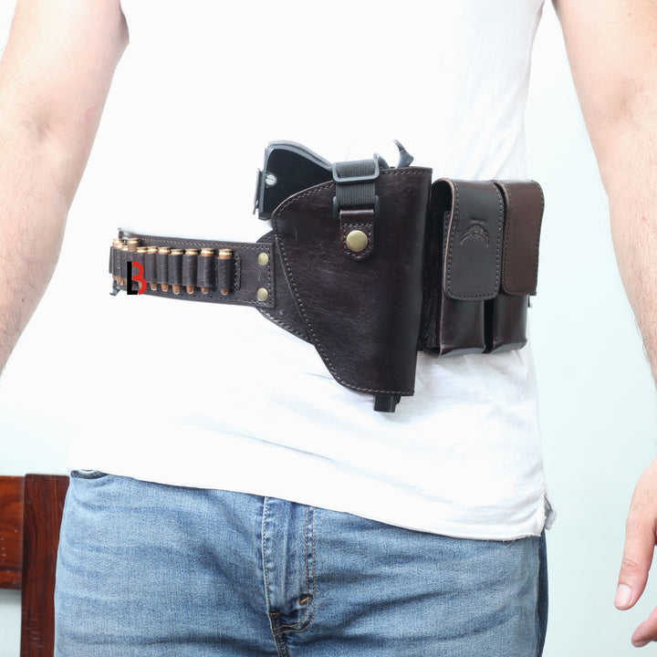 Cowhide Leather Waist Belt Concealed Holster Universal Double Mag Right Hand