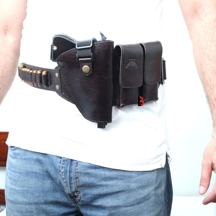 Cowhide Leather Waist Belt Concealed Holster Universal Double Mag Right Hand