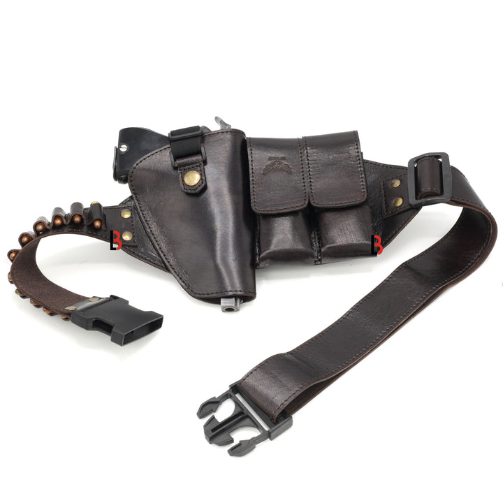 Cowhide Leather Waist Belt Concealed Holster Universal Double Mag Right Hand