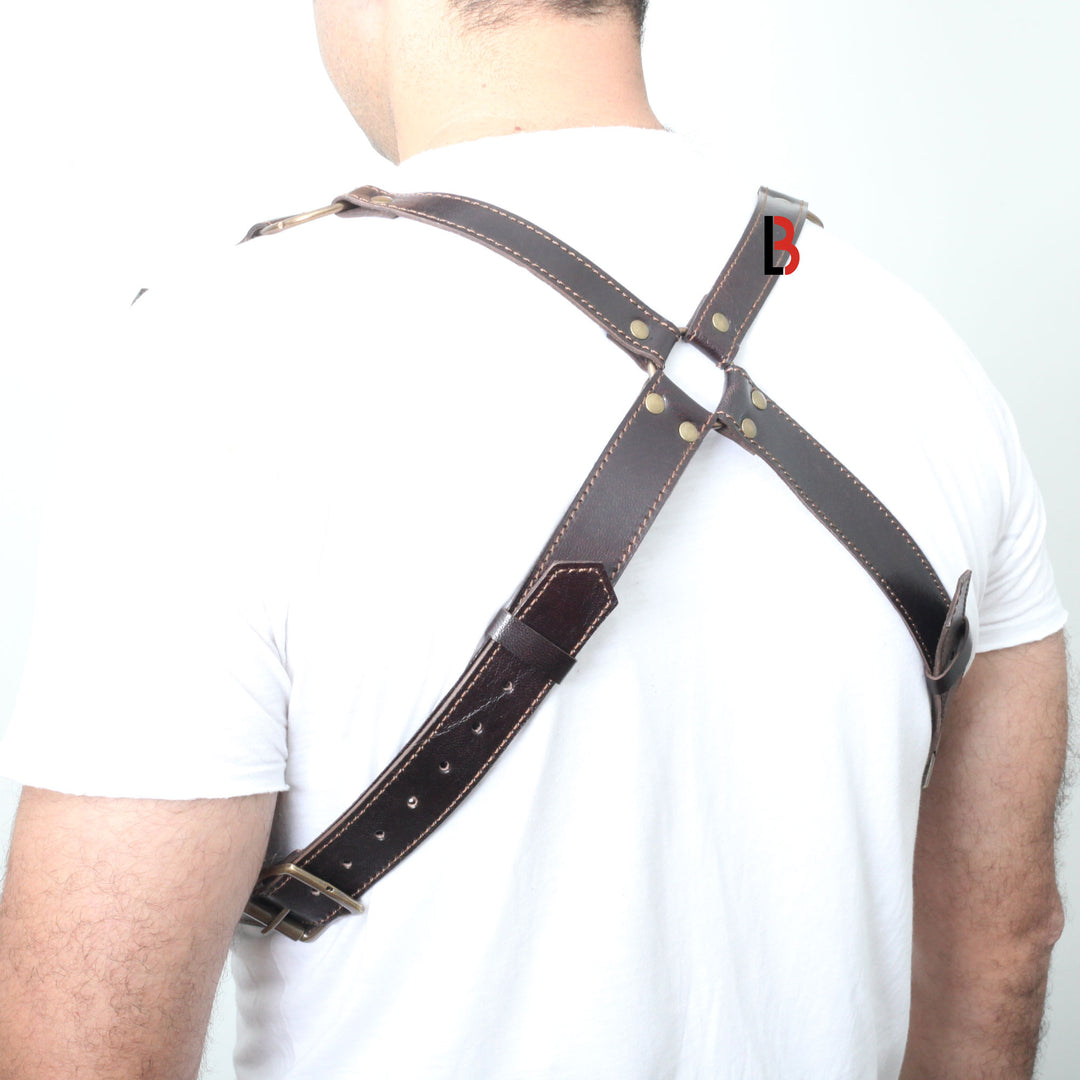 Cowhide Leather Shotshell Bandolier Belt and Shoulder Harness Hunting Ammo Pouch