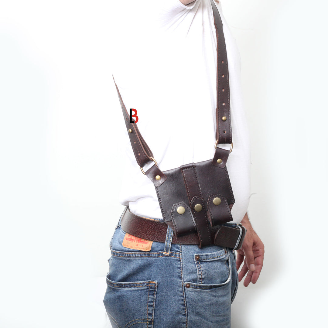 Handmade, Universal, Leather Shoulder Concealed Holster Horizontal & Double Mag