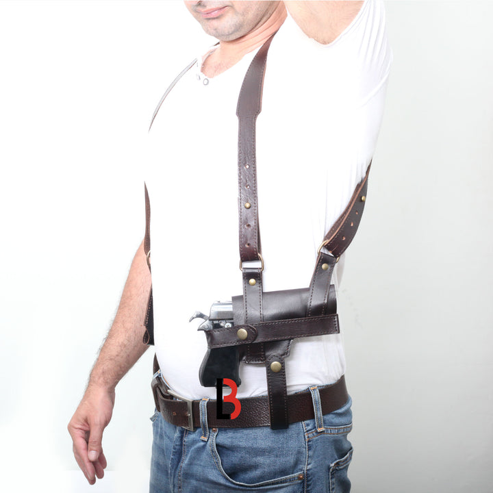 Handmade, Universal, Leather Shoulder Concealed Holster Horizontal & Double Mag