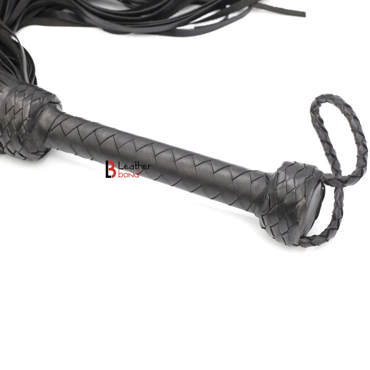 Real Genuine Cow Hide Leather Flogger 100 Falls Black Heavy Duty Thuddy whip Leather Bond