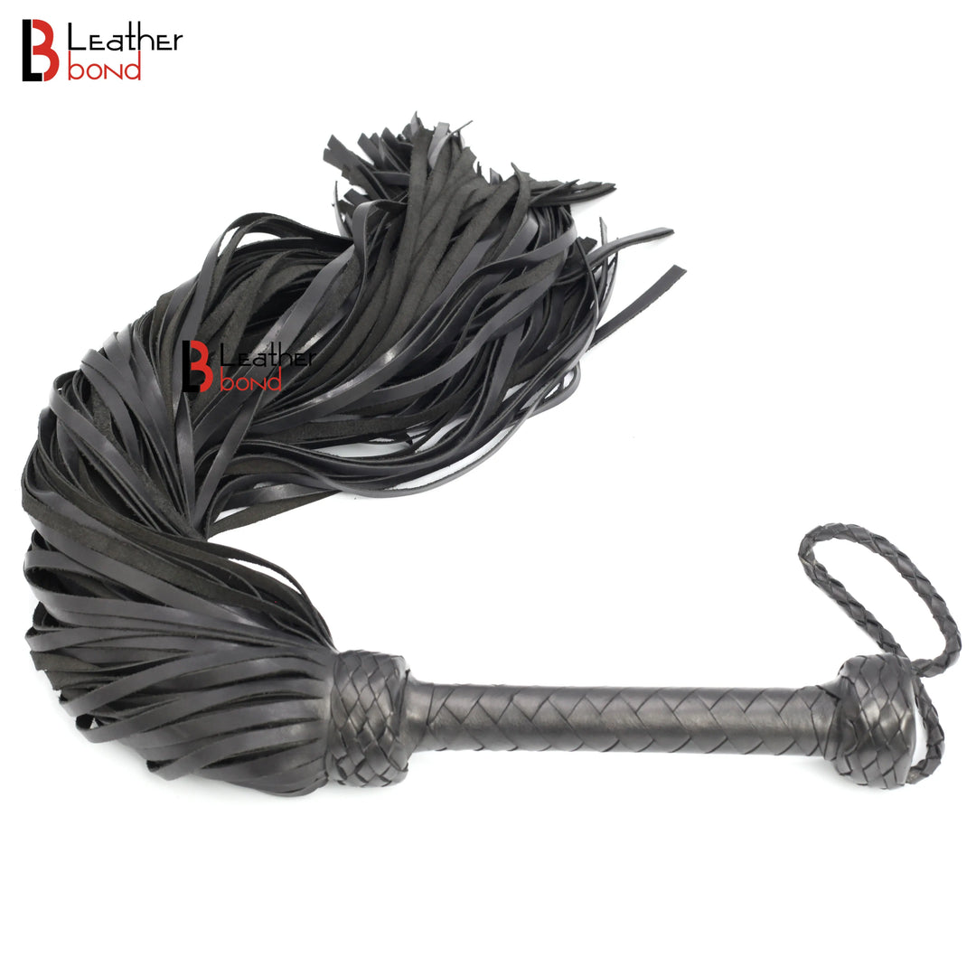 Real Genuine Cow Hide Leather Flogger 100 Falls Black Heavy Duty Thuddy whip Leather Bond