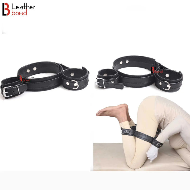 Frog-Tie Restraint Set Bondage BDSM Cosplay Torment Thigh Wrist Ankle Cuffs Toy Leather Bond