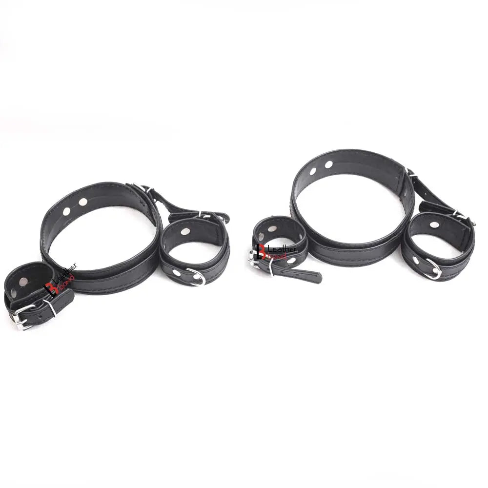 Frog-Tie Restraint Set Bondage BDSM Cosplay Torment Thigh Wrist Ankle Cuffs Toy Leather Bond