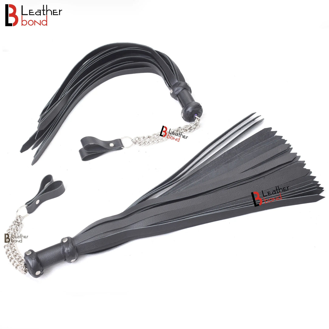 Real Genuine Cowhide Leather Finger Loop Flogger 25 Falls Black Heavy Duty Thuddy Flog whip Leather Bond