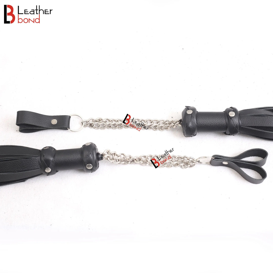 Real Genuine Cowhide Leather Finger Loop Flogger 25 Falls Black Heavy Duty Thuddy Flog whip Leather Bond