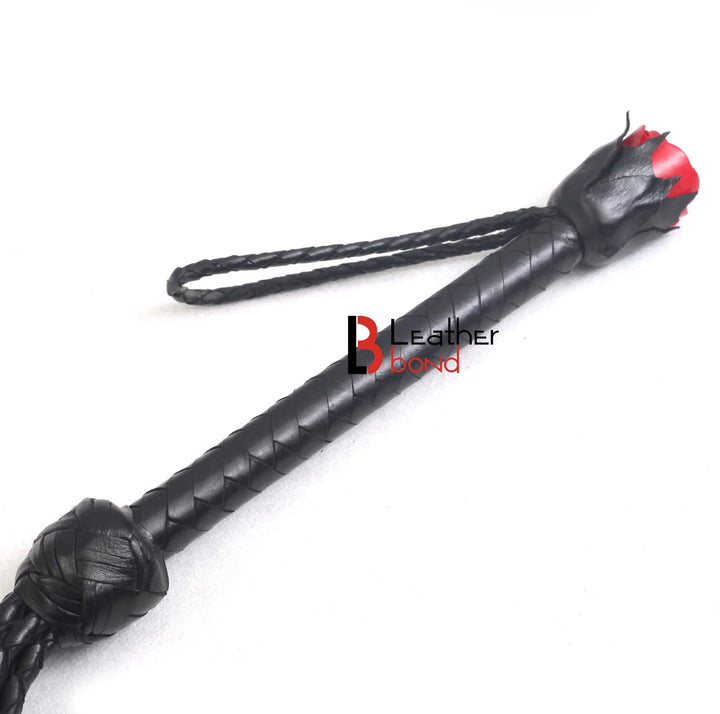 Real Genuine Cowhide Leather Flogger 9 Braided Falls Heavy Roses Cat-o-nine Tails Flog Red Purple and Black Leather Bond