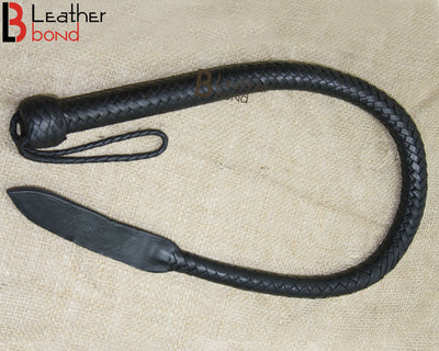 Bull Whip 3 Feet 16 Strands Cow Hide Real Leather Dragon Tail Single Tail Spanking Bullwhip Black