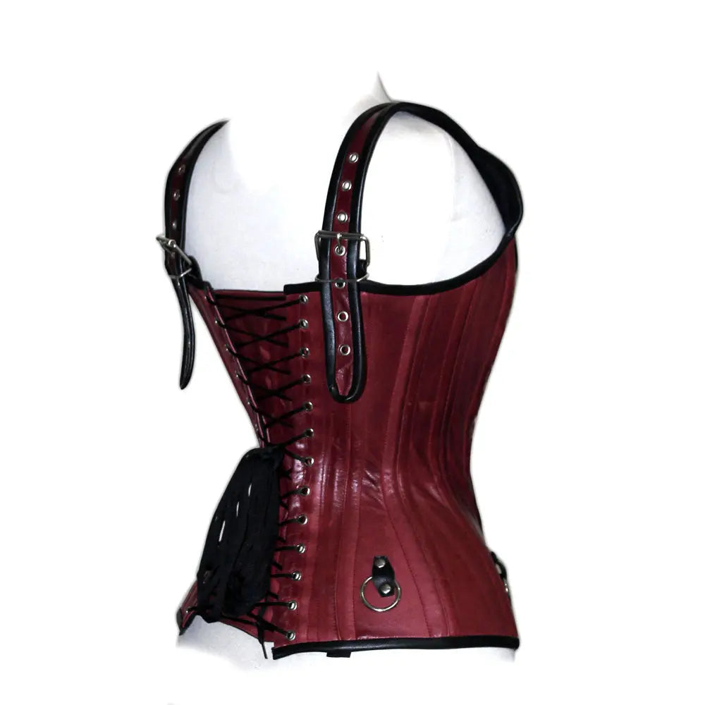 Genuine Real Sheep Leather & Stainless Steel Spiral Bones Over Bust Corset Leather Bond