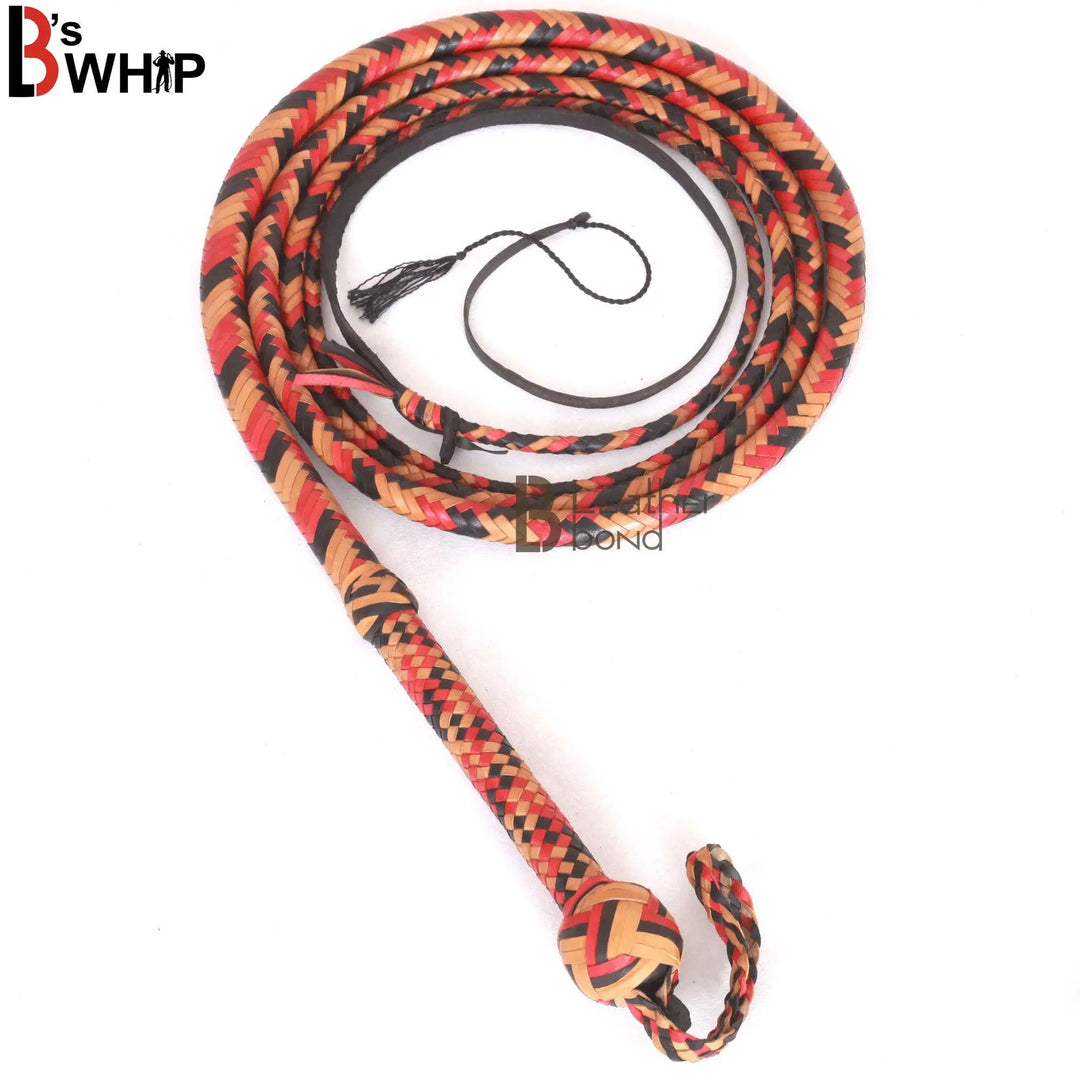 Bull Whip 6, 8, 10, 12, 14 & 16 Feet long 16 Strands Kangaroo Hide Leather Equestrian Bullwhip Leather Belly and Bolster Inside, Indiana Jones - Leather Bond