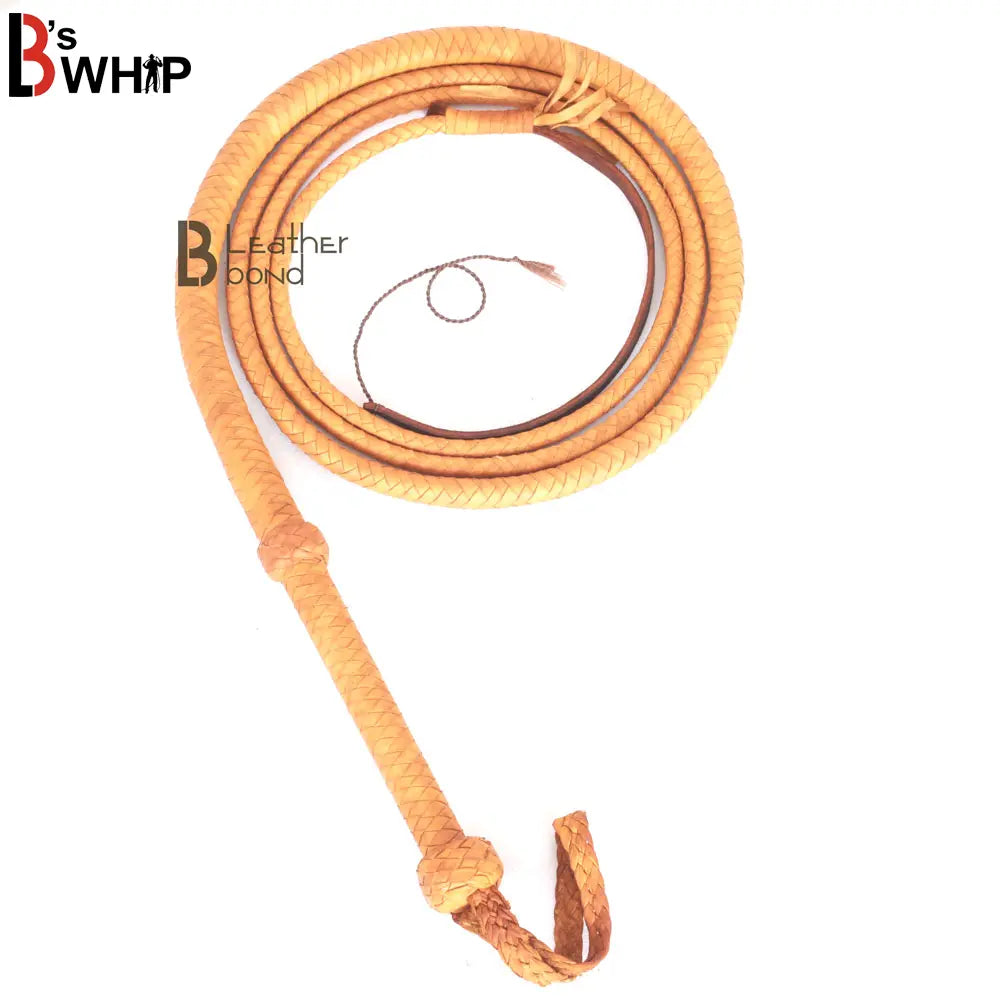 Indiana Jones Style Bull Whip 4, 6, 8 & 10 Feet Long 8 Plaits Real Tan Cowhide Leather Bullwhip - Leather Bond