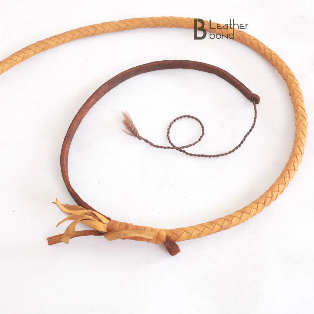 Indiana Jones Style Bull Whip 4, 6, 8 & 10 Feet Long 8 Plaits Real Tan Cowhide Leather Bullwhip - Leather Bond