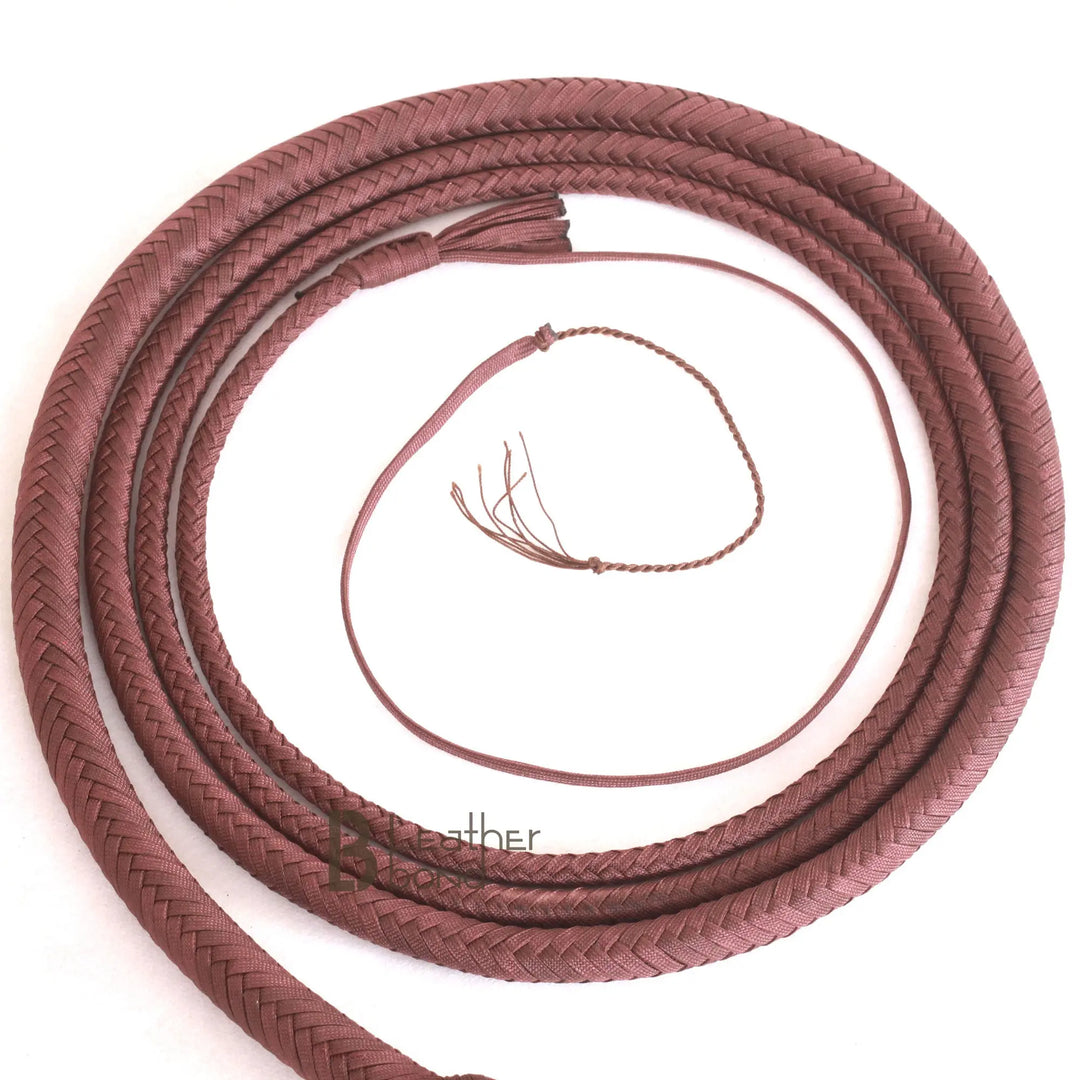 Indiana Jones Style Whip 6, 8, 10, 12, 14 & 16 Feet 12 Strands Bullwhip Dark Brown Para Cord Nylon Bull Whip with Leather Plaited Bellies - Leather Bond