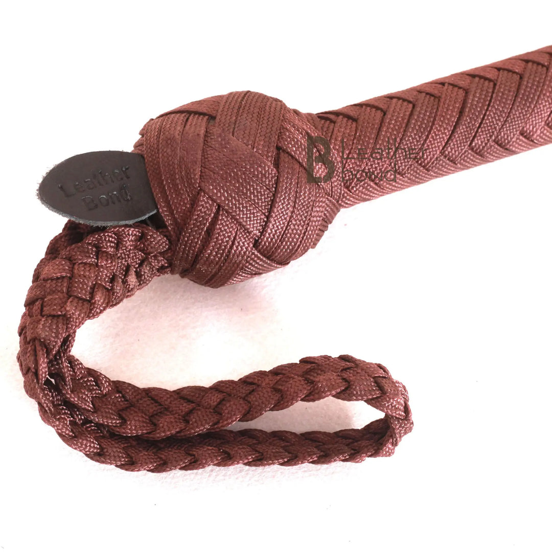 Indiana Jones Style Whip 6, 8, 10, 12, 14 & 16 Feet 12 Strands Bullwhip Dark Brown Para Cord Nylon Bull Whip with Leather Plaited Bellies - Leather Bond