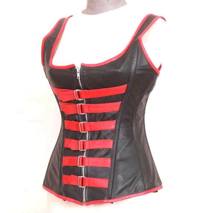 Genuine Real Sheep Leather & Stainless Steel Spiral Bones Over Bust Corset Leather Bond