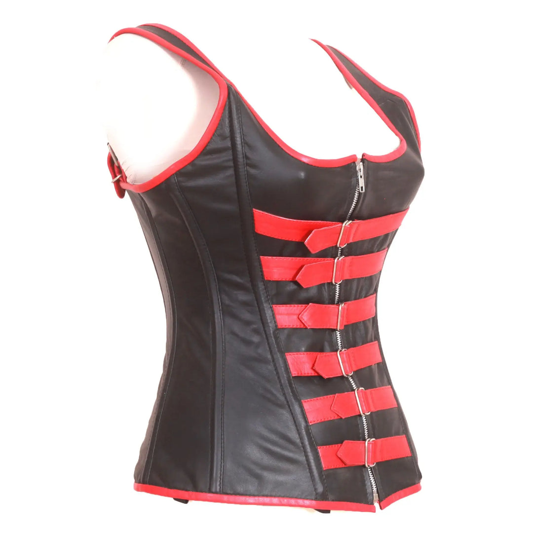 Genuine Real Sheep Leather & Stainless Steel Spiral Bones Over Bust Corset Leather Bond