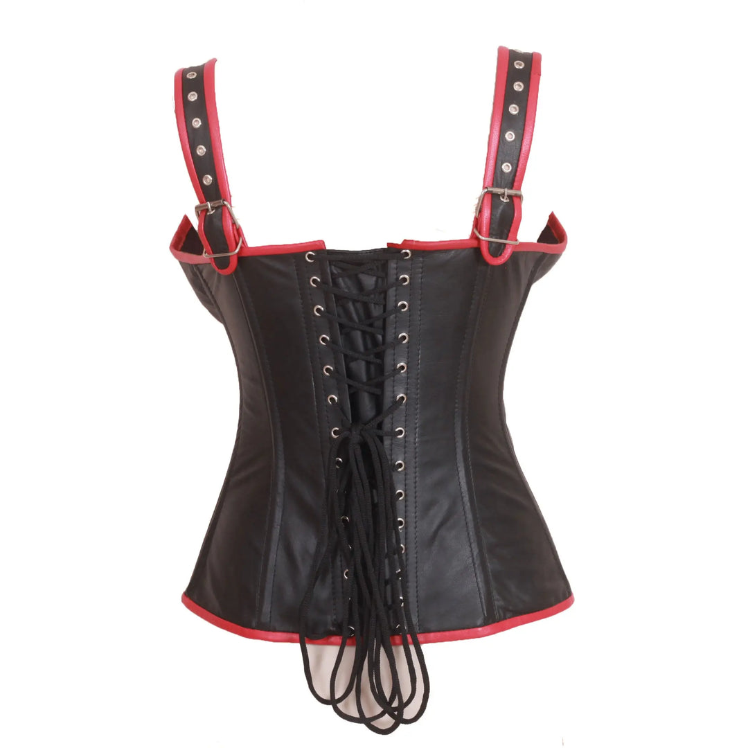 Genuine Real Sheep Leather & Stainless Steel Spiral Bones Over Bust Corset Leather Bond