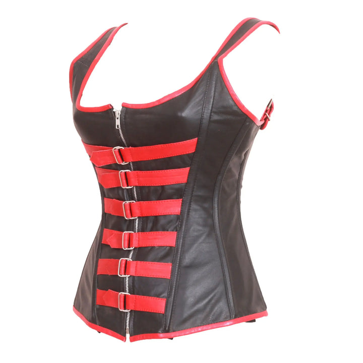 Genuine Real Sheep Leather & Stainless Steel Spiral Bones Over Bust Corset Leather Bond