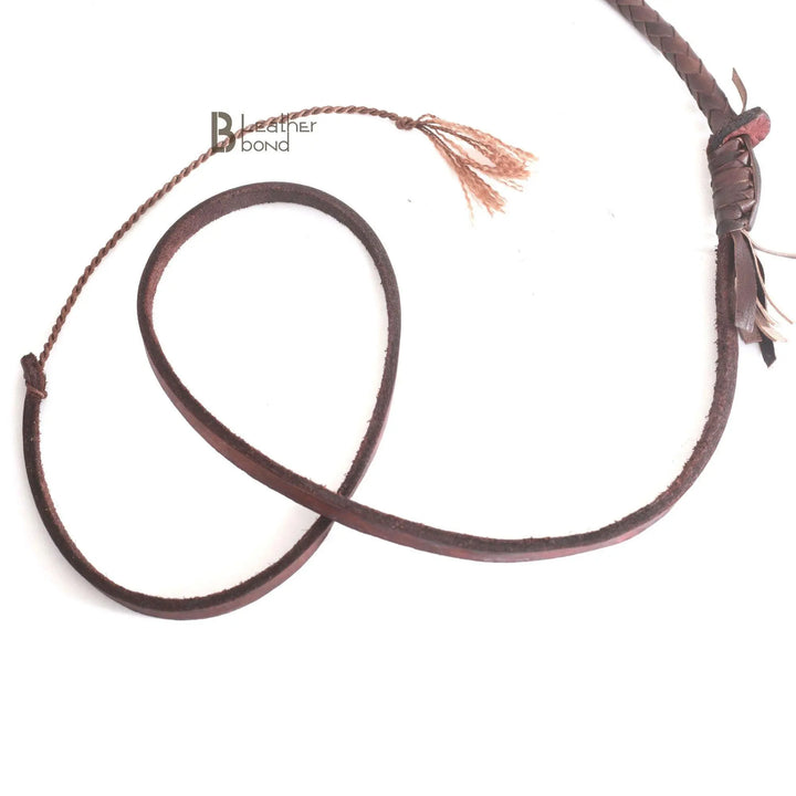 Bull Whip 6, 8, 10, 12, 14 & 16 Feet long 16 Strands Brown Kangaroo Hide Leather Equestrian Bullwhip Gold Accents & Ferrule Leather Belly & Bolster Construction - Leather Bond